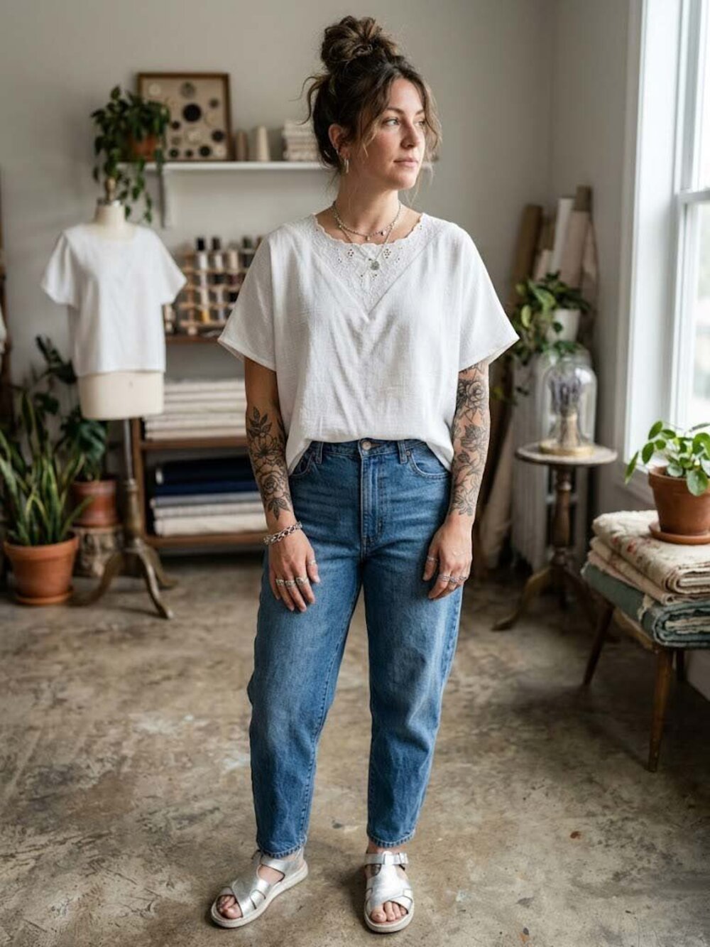Vintage 80s D.K. Gold White Eyelet Broderie Anglaise Boxy Blouse Top Size Large